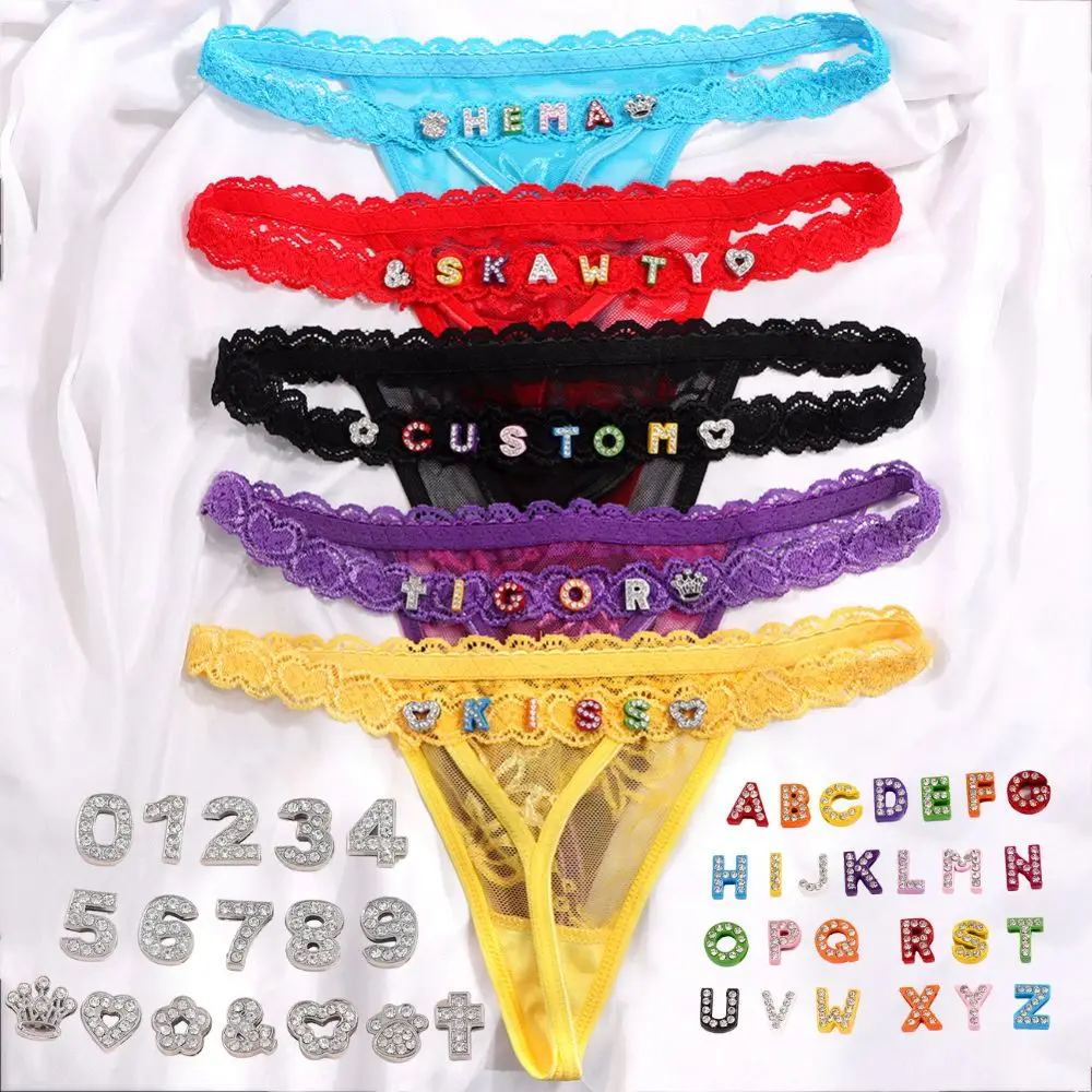 Custom Sexy Colorful G-string Thong Crystal Letters Lace Waist Chain Belt For Women Low Waist Bikini Panties T-back Underwear