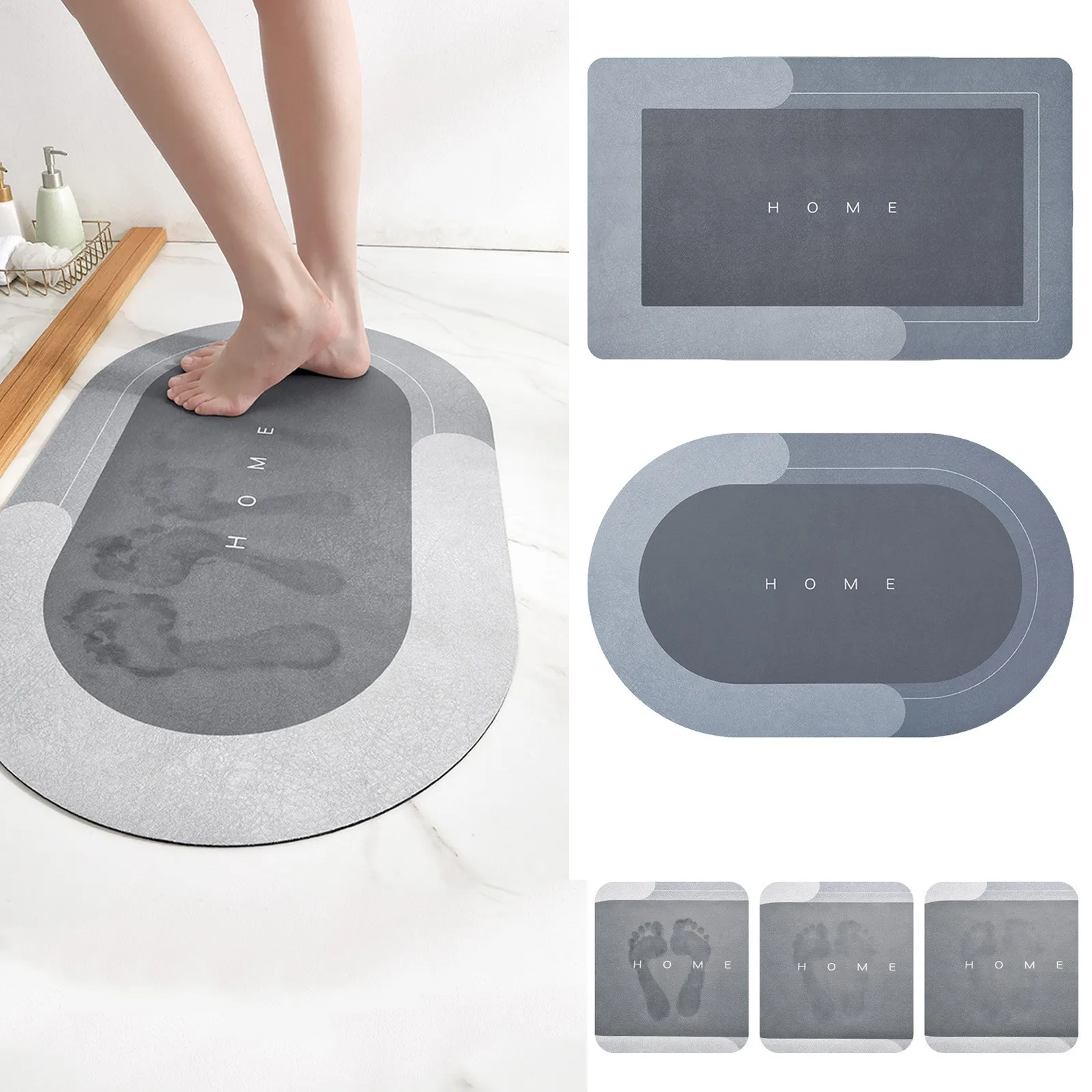 Absorbent Bath Mat Home Home Rug Printed Non Slip Rug Modern Bathroom Floor Mat Oval Floor Footprint Design Oval Door Mat T1