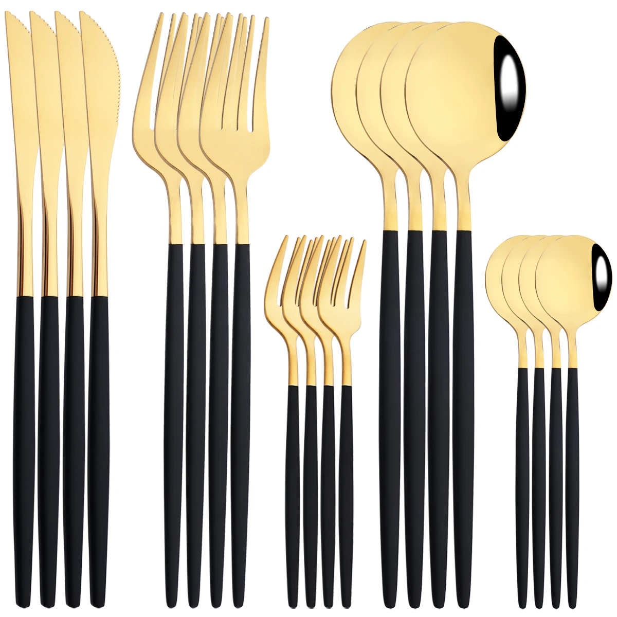 

20Pcs Black Gold Dinnerware Set Knives Cake Fork Coffee Spoons Cutlery Set Stainless Steel Silverware Kitchen Flatware Tableware