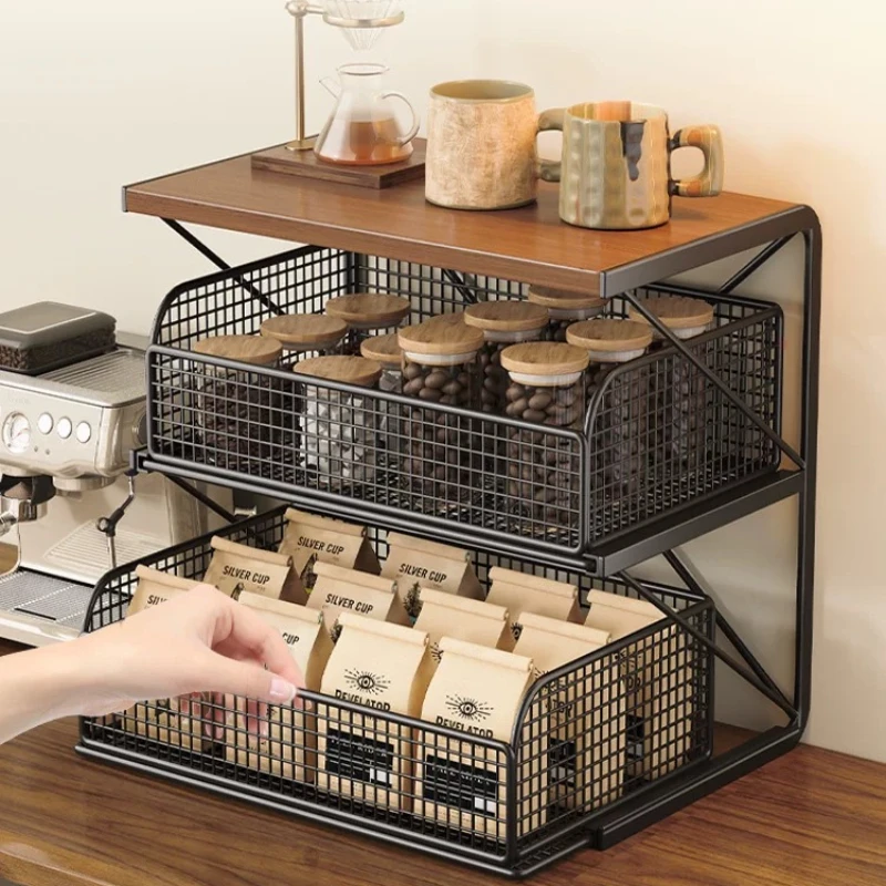 Coffee Station Cup Rack Shelves Gadgets Cutlery Tea Bags Holder House Essentials Metal Organizadores De Cocina Kitchen Items