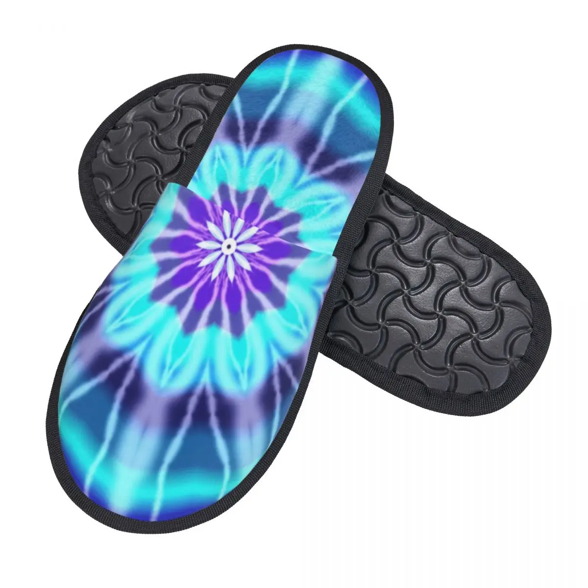 Custom Blue And Purple Tie Dye Soft Memory Foam House Slippers Women Traditional Dyeing Art Comfy Warm Anti-Skid Slipper