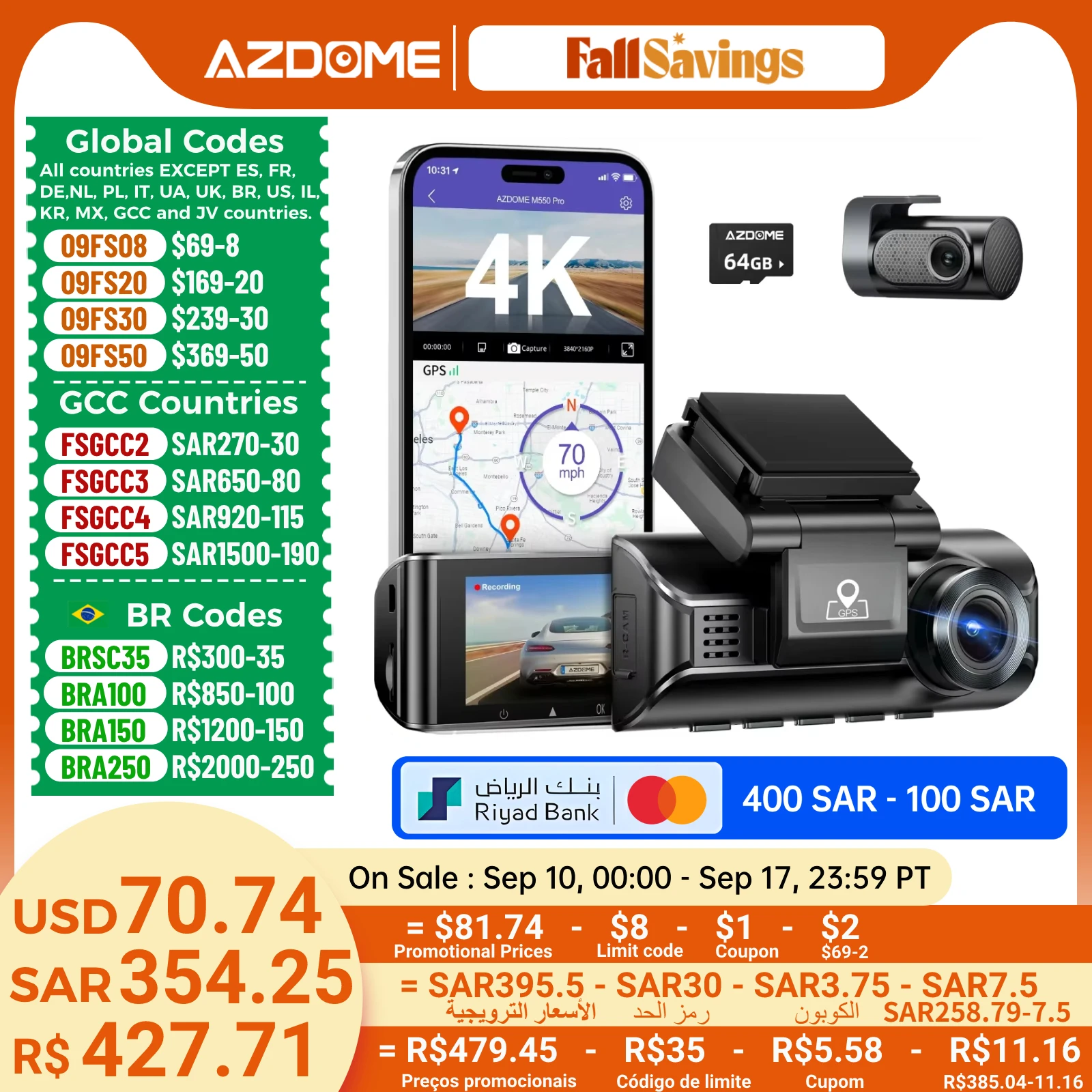 AZDOME M550Pro-2CH cámara de sa