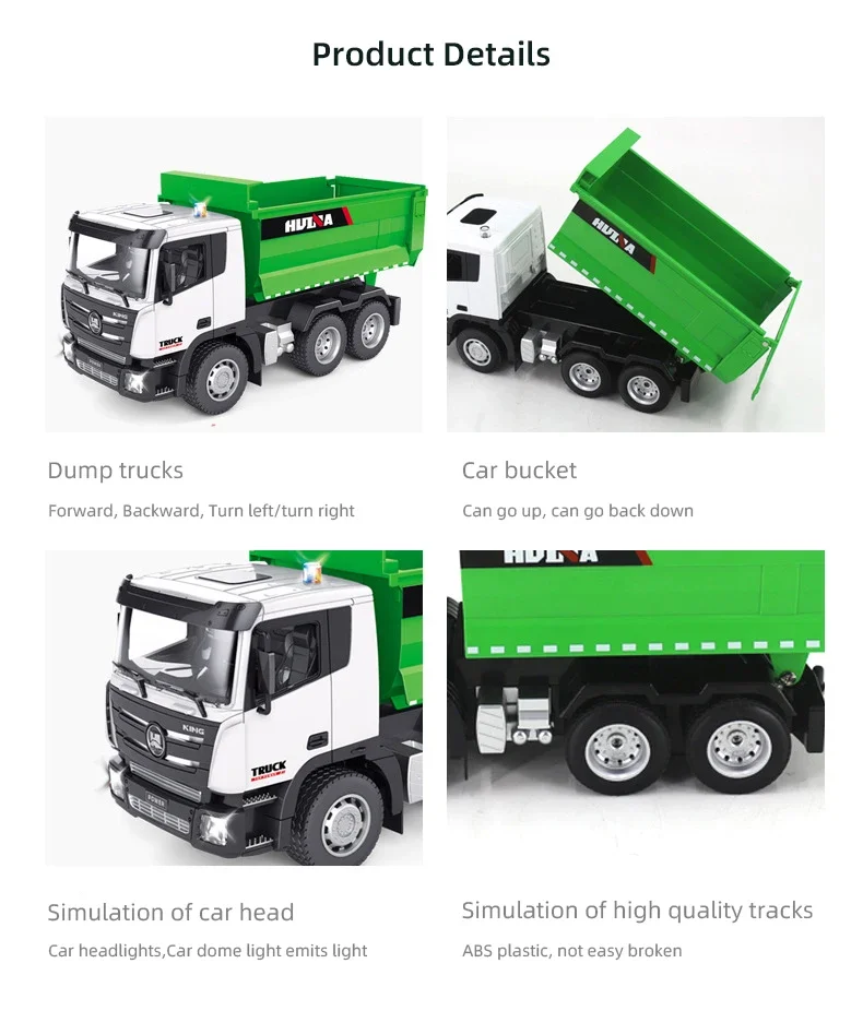 HUINA 1556 RC Dump Truck 1:18 6Channels Electric Car Engineering Vehicle Excavator 2.4G Radio Controlled Cars Toys for Boy