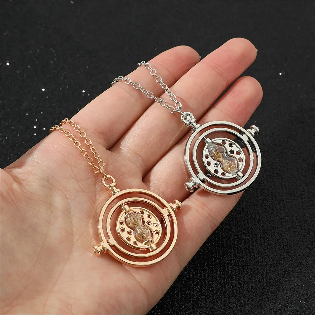 Magic Time Turner Necklace 360 Rotatable Hourglass Potters Cosplay Astronomical Converter Fans Gift image 3
