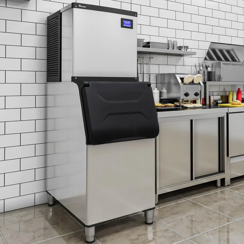 

Commercial Ice Maker Machine 450LBS/24H with 300 LBS Storage Bin，Stainless Steel Ice Maker Auto Self-Cleaning, 1000W