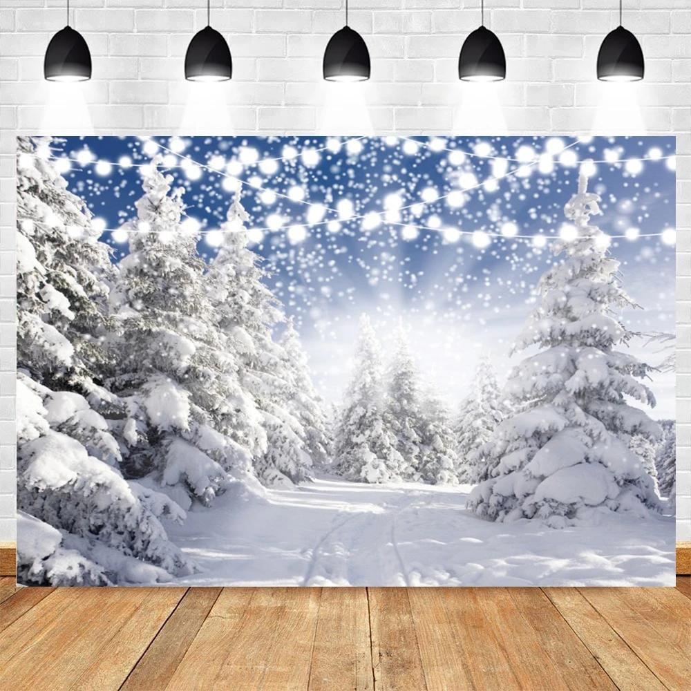 Christmas Winter Snow Scene Backdrop for Photography Forest Mountain Natural Landscape Snowflake Portrait Backgound Photo Studio