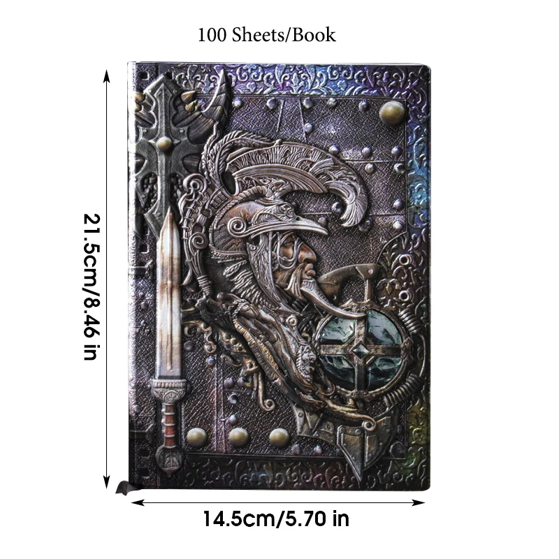 Don Quixote Paladin European Style Vintage 3D A5 Notebooks 80GSM,Hardcover PU Cover 100 Sheets/Book Horizontal Line Page CS-044