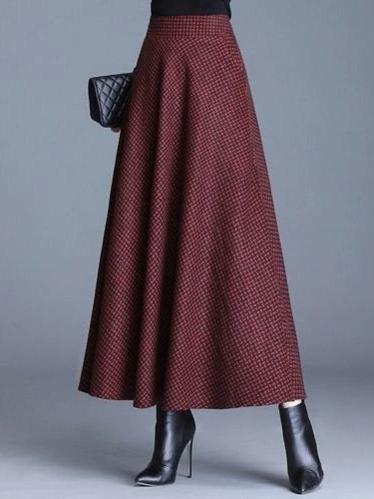 Women's A-line Grey Pleated Plaid Skirt Vintage 90s Aesthetic Y2k Red Long Skirt Harajuku Korean Skirts 2000s Clothes 2024