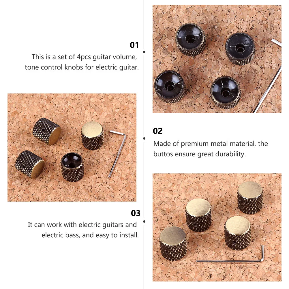

4Pcs Durable Metal Guitar Control Knobs Volume Tone for Electric Bass Exquisite Craftsmanship Guitar Control Knob