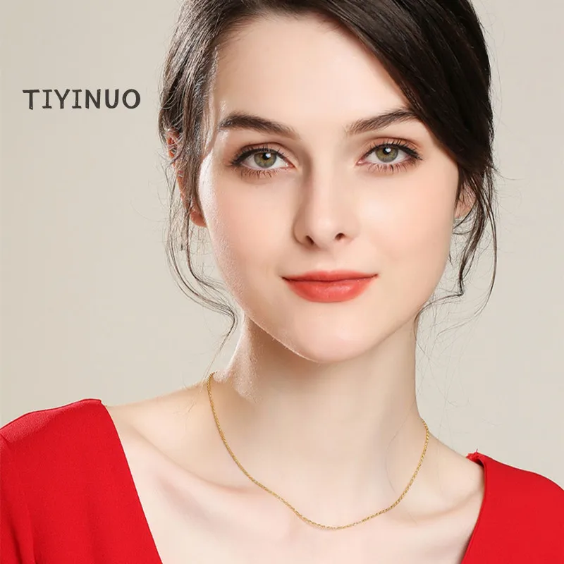 TIYINUO-18K Colar de Ouro com Pingente Corrente de Corda para Mulheres, Jóias Finas, Presente Festival, Nova Moda, Estilo Simples, Real, AU750