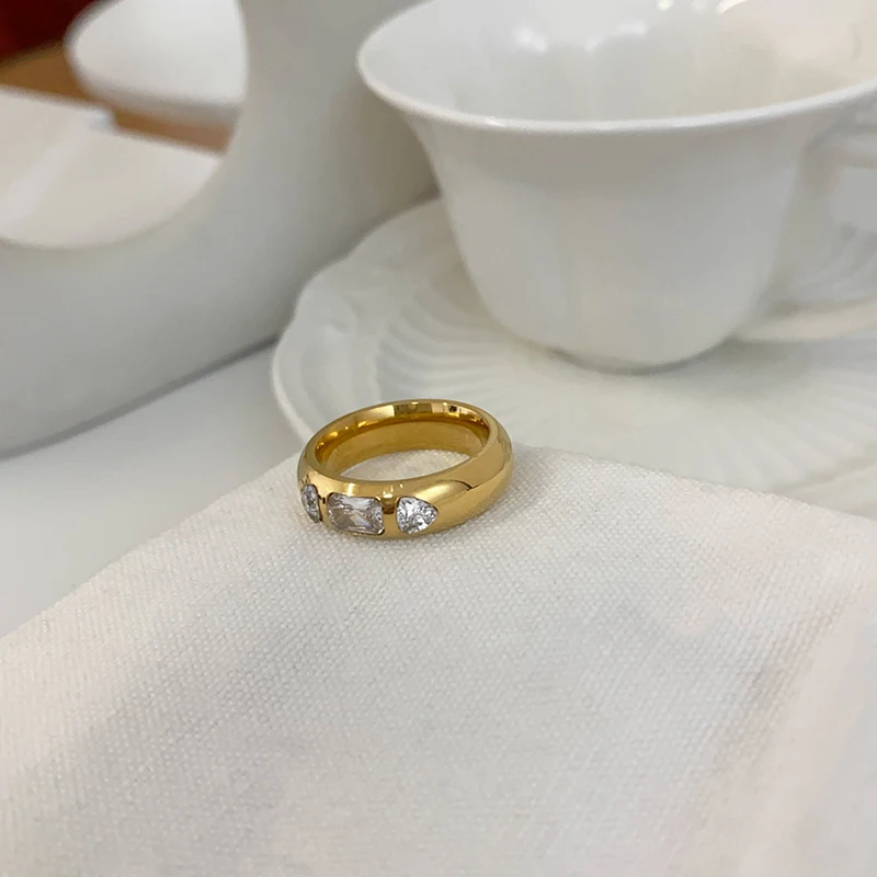Cubic zirconia stone band rings stainless steel rings for women minimalist simple elegant jewelry non tarnish jewelry