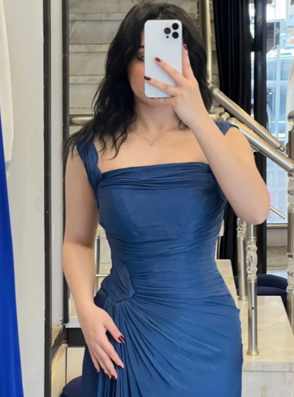 Blue Square Neck Prom Dresses Chiffon Sleeveless Spaghetti-Strap Pleated A-Line Evening Dress Wedding Party Dresses Customized