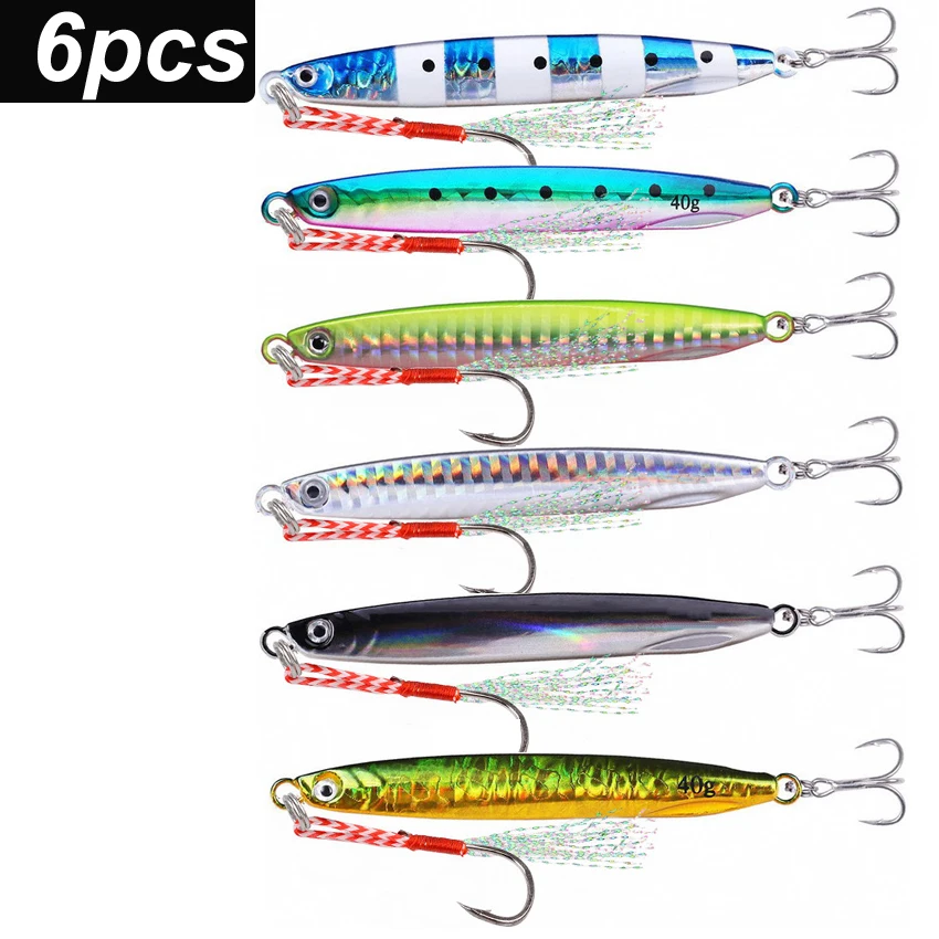 

6pcs/lot Sinking Slow Cast Jigs Bait 7g 10g Long Metal Jig Sea Fishing Lures Artificial Hard Bass Pike Saltwater Fishing Tackle