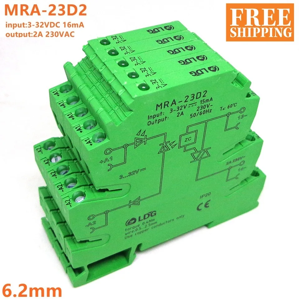 

5 шт. MRA-23D2 Mini 6,2 мм 2A, вход: 3-32 В постоянного тока, твердотельное реле, модуль реле