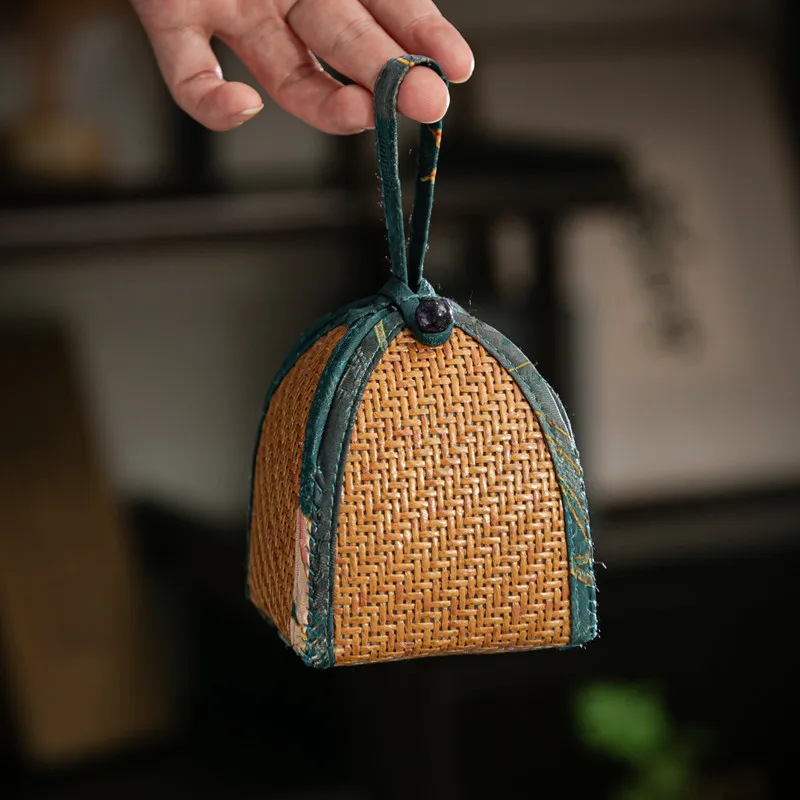 Japanese-style Rattan Woven Master Cup Storage Bag Chinese Style Teacup Teapot Organizer Bags Travel Outdoor Drawstring Pocket