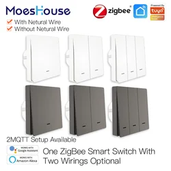 MoesHouse Tuya ZigBee Smart Light Switch No Neutral Wire No Capacitor Needed Smart Life 2/3 Way Works with Alexa Google Home