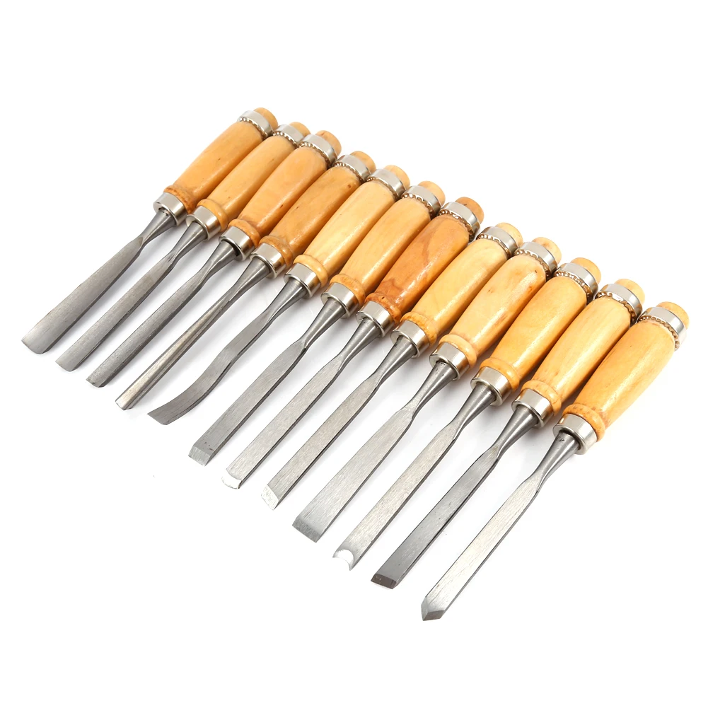 12PCS Wood Carving Hand Chisel Set Woodworking Professional Lathe Gouges Tools