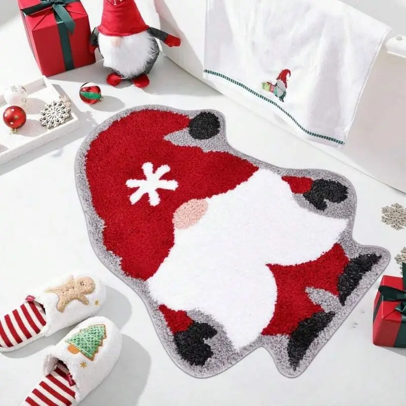 VIKAMA Christmas Gnome Rug Red Hat Snowflake Tomte Mat Cozy Floor Rug Entryway Bathroom Non Slip 2027 Christmas Home Decor