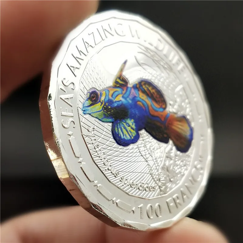 8pcs/set Marine Animals and Rare Animals Silver Plated Challenge Coin 100 FRANCS Collection Gift - Image 4