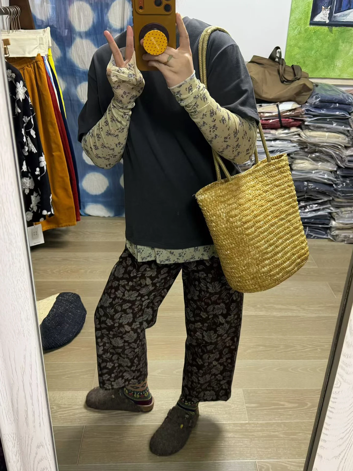 

Винтажные женские брюки прямого кроя с цветочным принтом, свободного покроя, коричневые, больших размеров, для весны и лета, повседневные, удобные, больших размеров