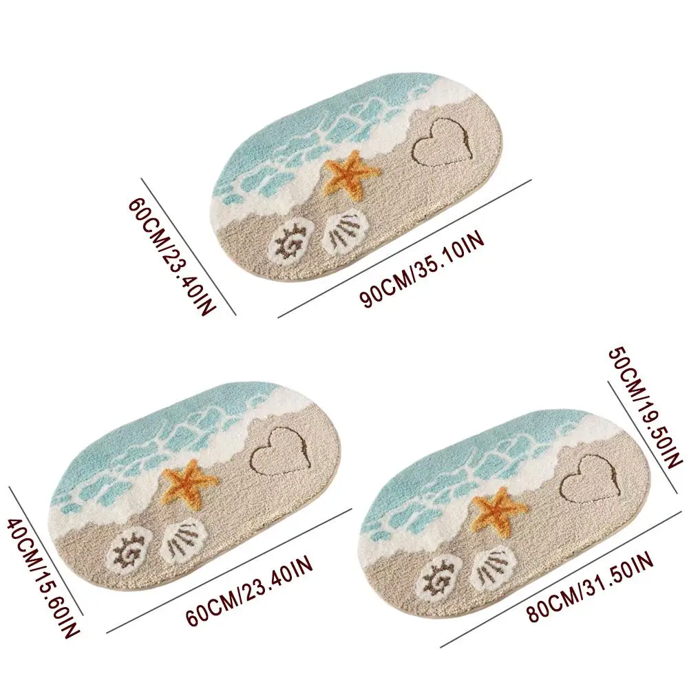 

1pc Anti-Slip Starfish & Heart Design Absorbent Bath Mat with Beach Ocean-Themed Plush Faux Cashmere Bathroom Mat