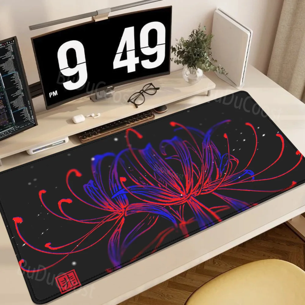Computer Keyboard Accessories Desk Pad with Rubber Hot Sell Black Background Red White Red Spider Lily Mouse Pad Large Gaming