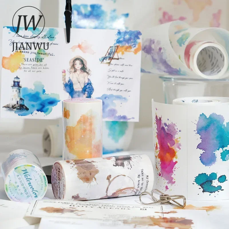 JIANWU 90mm*200cm Watercolor Fantasy Series Vintage Smudge Landscaping Material Collage Washi Tape Creative Journal Stationery