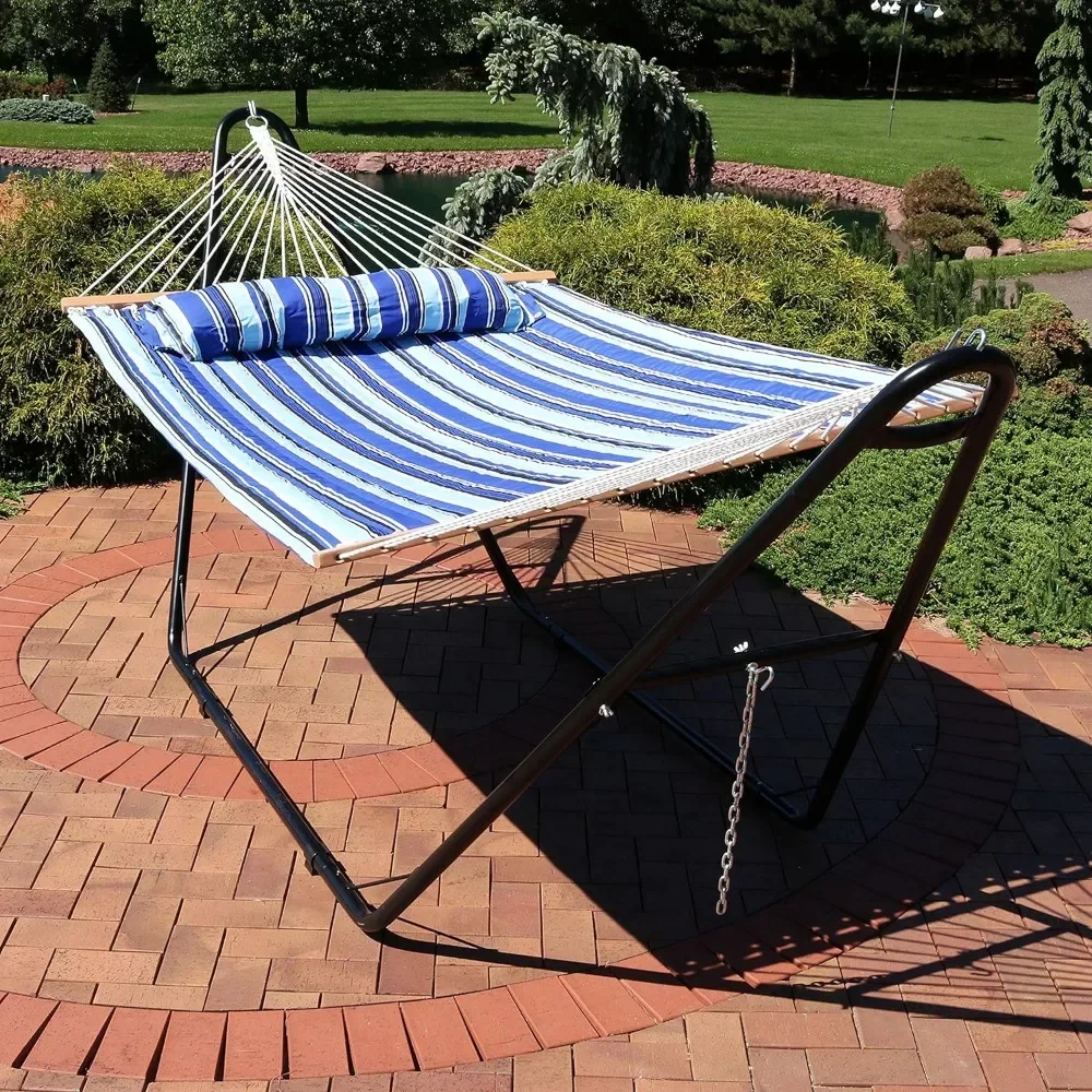 Para Hamac doble en tissu matelassé con soporte universal en acier, capacité de 450 filtros, soporte noir, plage