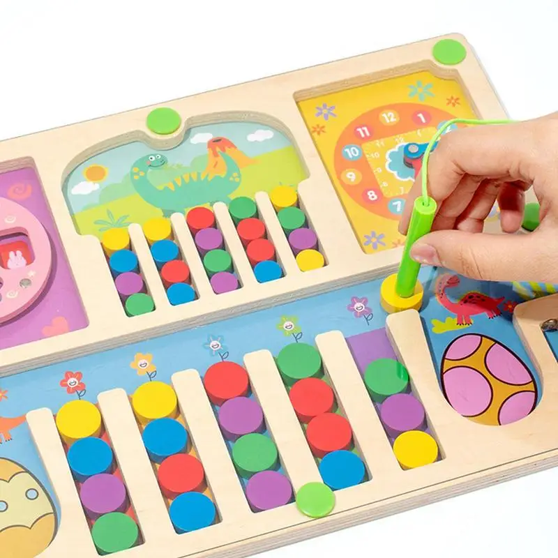 Wood Color Sorting Toys Children Shape Sorting Game Early Educational Learning Toys Magnetic Cartoon Maze Toy For Kids