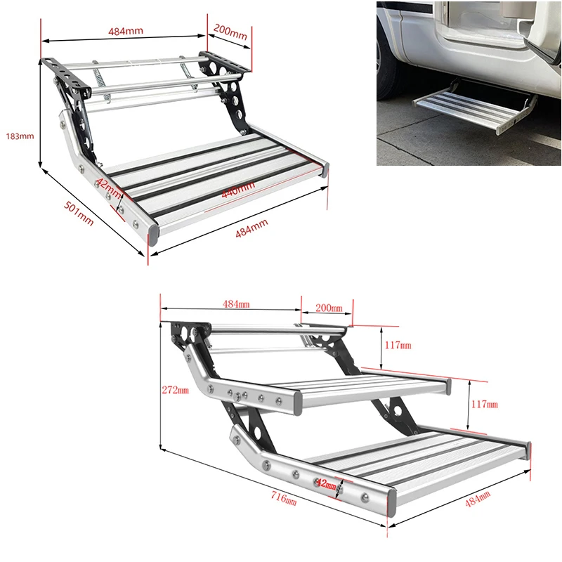 RV Trailer Folding Step For Camper High Quality Aluminum Alloy Double or Single Layer With Lights Caravan Accessories