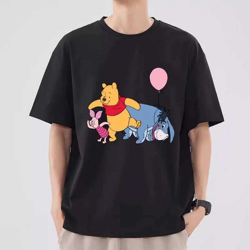 MINISO Winnie and Friend T Shirt Men Couple Combination Clothes Short Sleeve Collar Fashion T-shirt Women Cotton