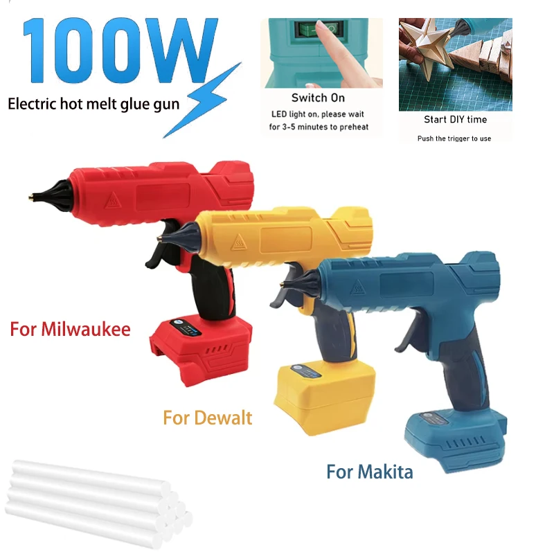 

100W hot melt glue gun suitable for Makita/DeWalt/Milwaukee 18V battery 11mm household electric temperature gun repair tool DIY