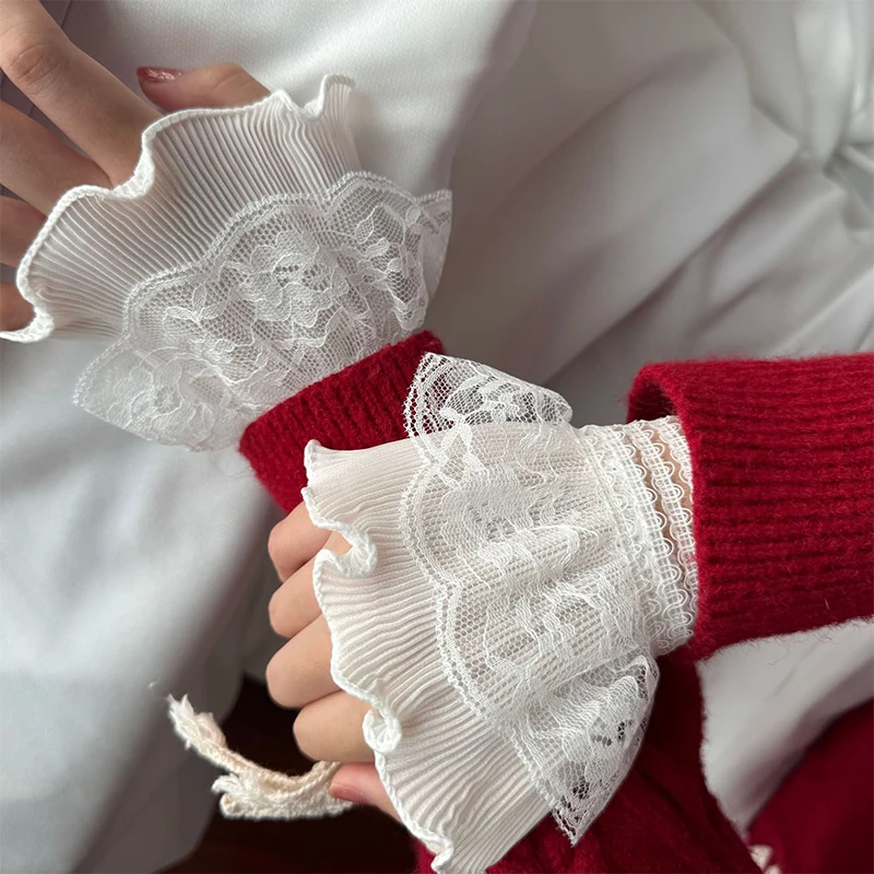 Manches de poignet en maille de dentelle douce pour femmes, fausse dentelle, manches de cloche, mariages et fêtes, automne et hiver