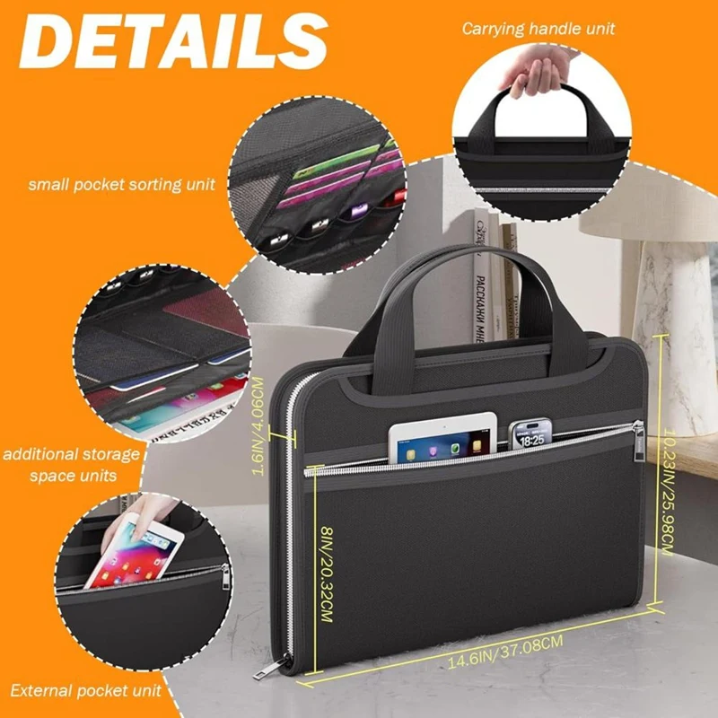 T04C-Accordion File Organizer, Waterproof Fireproof 14.6X10.2In File Organizer With 12 Folder For Academic, Business