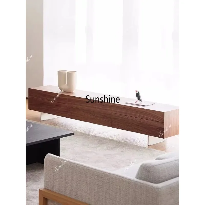 

Nordic solid wood homestay TV cabinet living room black audio-visual cabinet