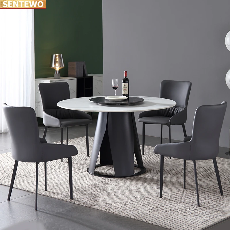 Designer Luxury round dinning Marble Rock Slab dining table set 6 chairs mesa de jantar comedor a manger tablo Carbon steel base