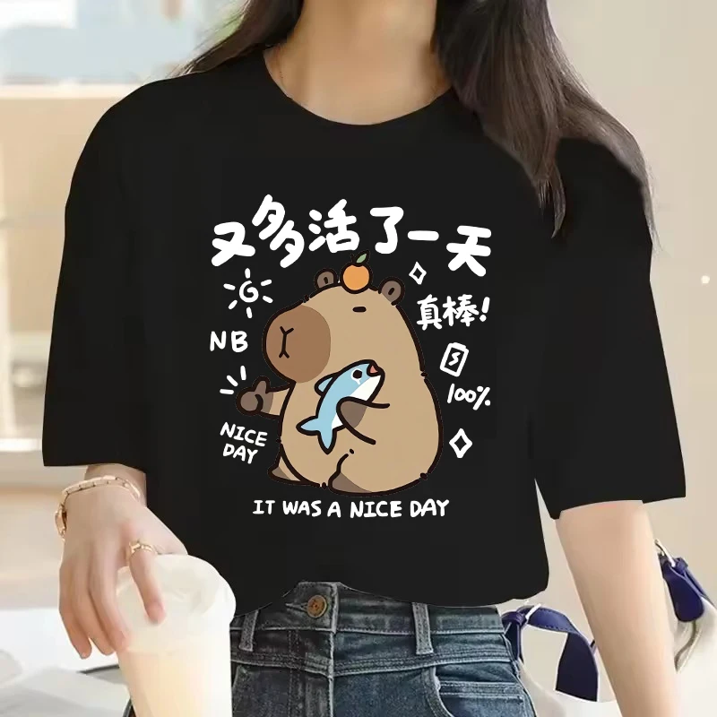 Camiseta estampado de capibara de bonito يوميا كابيباراس دي مانغا الفقرة niñas ropa para mujeres camiseta متفوقة الفقرة موهير #3