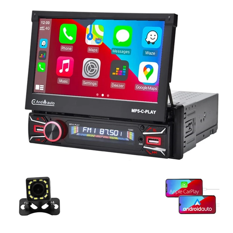 

1Set Electric Flip Out Touch Screen Car Radio Wireless Carplay Android Auto Bluetooth Mirror Link Camera 7In