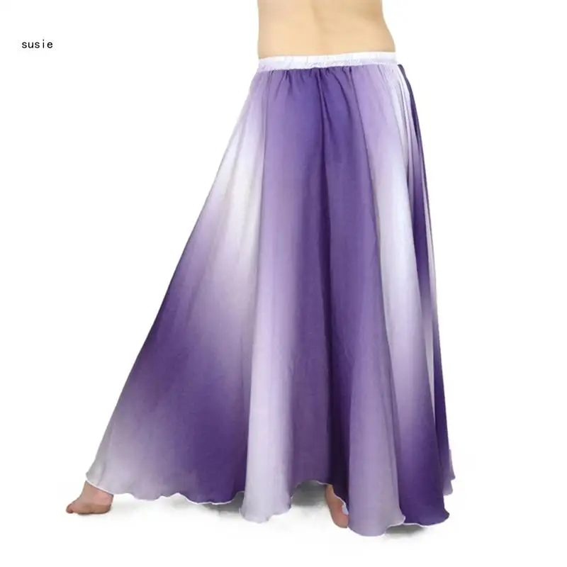 Women Gradients Belly Lyrical Dance Wrap Skirt Lady Swing Long Overskirt Costume X7YA