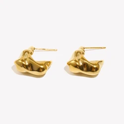 E.B.belle Hammer Texture Hook Shaped Earrings 18K Gold Plated Earrings for Women 316L Stainless Steel Jewelry