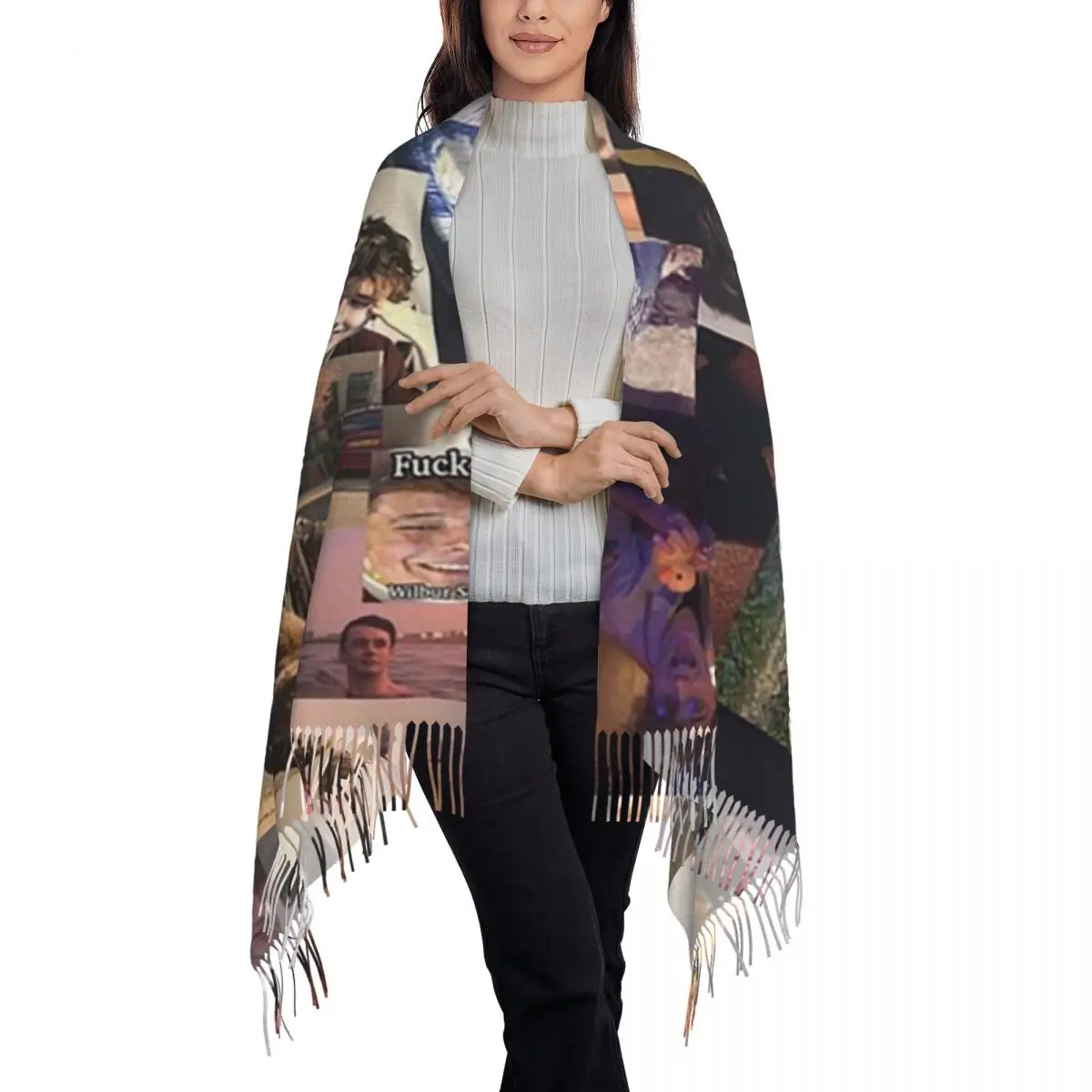 Wilbur Soot Collage Scarf Tassel Scarves for Women Soft Warm Shawls and Wraps Large Fall Winter Shawl Wrap