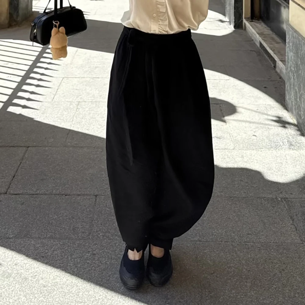 

Женские брюки Ramie Y2k с завязкой на талии, простые и элегантные универсальные брюки-морковки, осень 2023, новый стиль