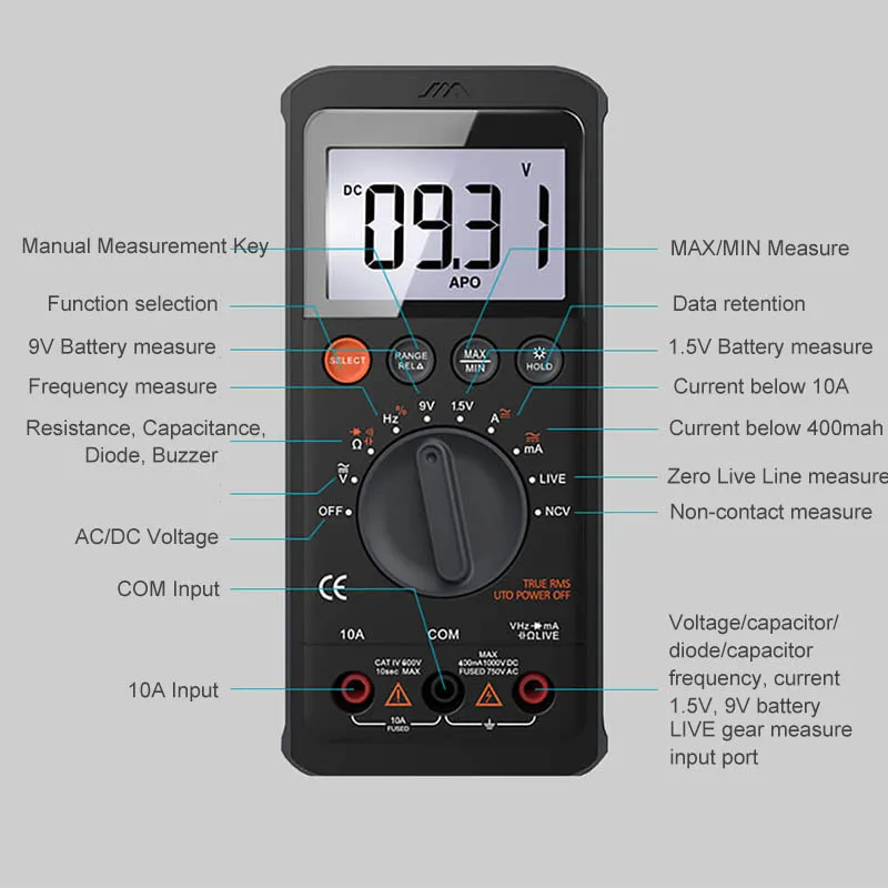 Imagem -06 - Xiaomi Jimihome Multímetro Digital ac dc Amperímetro Volt Ohm Tester Medidor com Termopar Lcd Backlight Instrumentos Elétricos