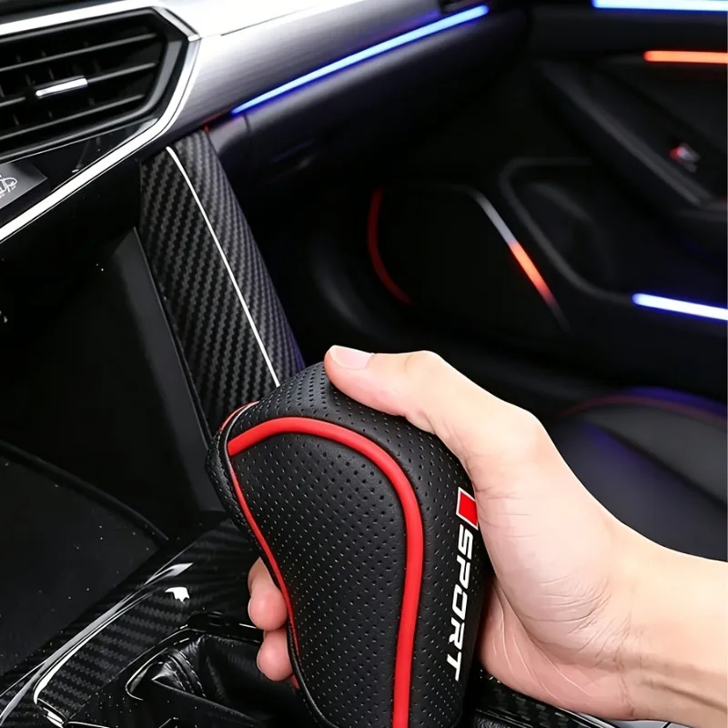 1pc Faux Leather Gear Shift Protector, 3 Colors, Hole-Punched Car Cover, Breathable, Sweat-Absorbing, Non-Slip, Universal Fit