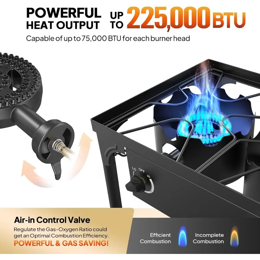 3 شعلة موقد غاز البروبان 225000 وحدة حرارية بريطانية ارتفاع ضغط التخييم في الهواء الطلق الموقد مع منظم قائمة CSA نزهة طباخ مثالية ل H #2