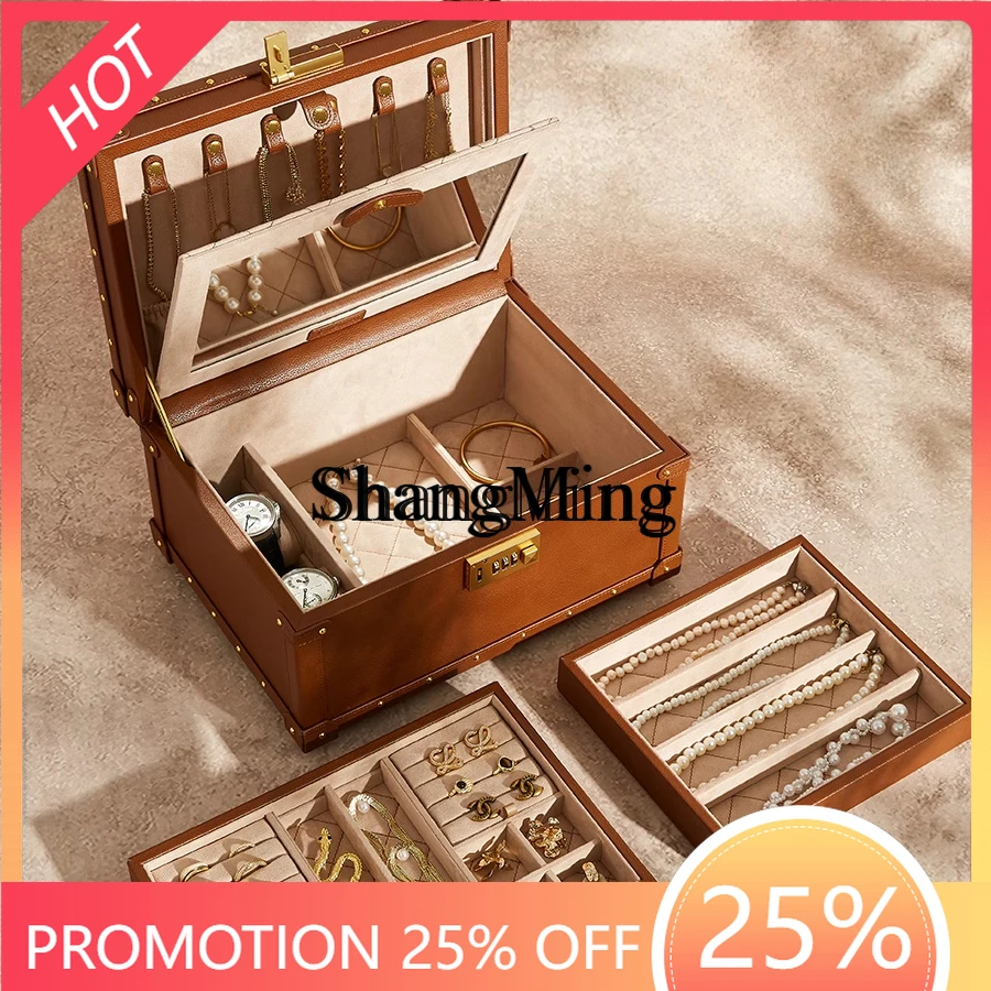 FGgood-looking   leather hard box exquisite password lock full cowhide hard box large capacity jewelry storage box