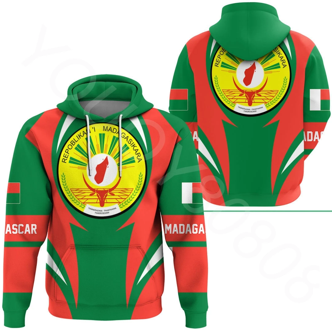 

African Clothing Autumn and Winter Men's Sports Wind Casual Loose Printed Pullover Sweatshirt Madagascar Action Flag Hoodie