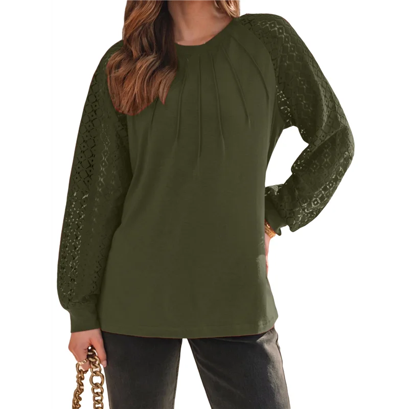 

ASDS-Womens Long Sleeve Shirts Lace Tops Business Casual Fall Fashion Outfits Clothes Knitted Y2k Blouses