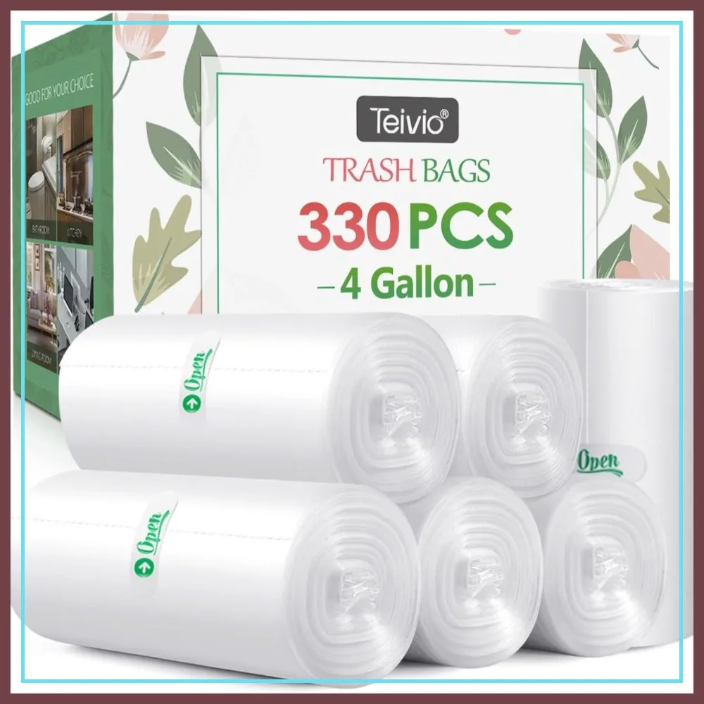 

330 Counts 4 Gallon Strong Trash Bags, Small Clear Garbage Bags for Bathroom Office Kitchen, HDPE Plastic Liners