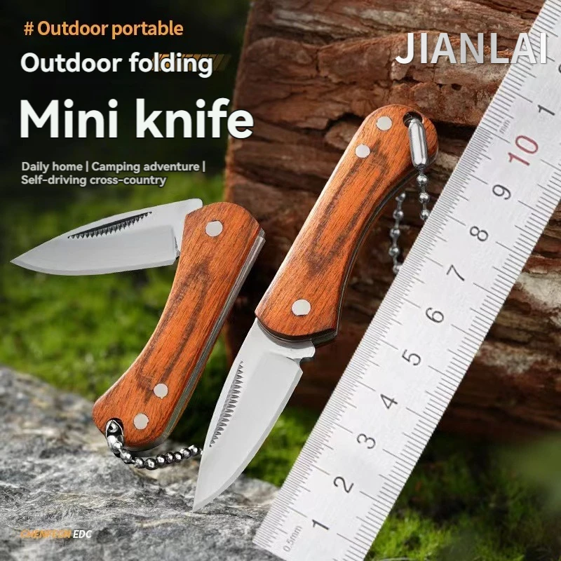 

New stainless steel folding knife colorful wood portable mini keychain unboxing and opening express knife